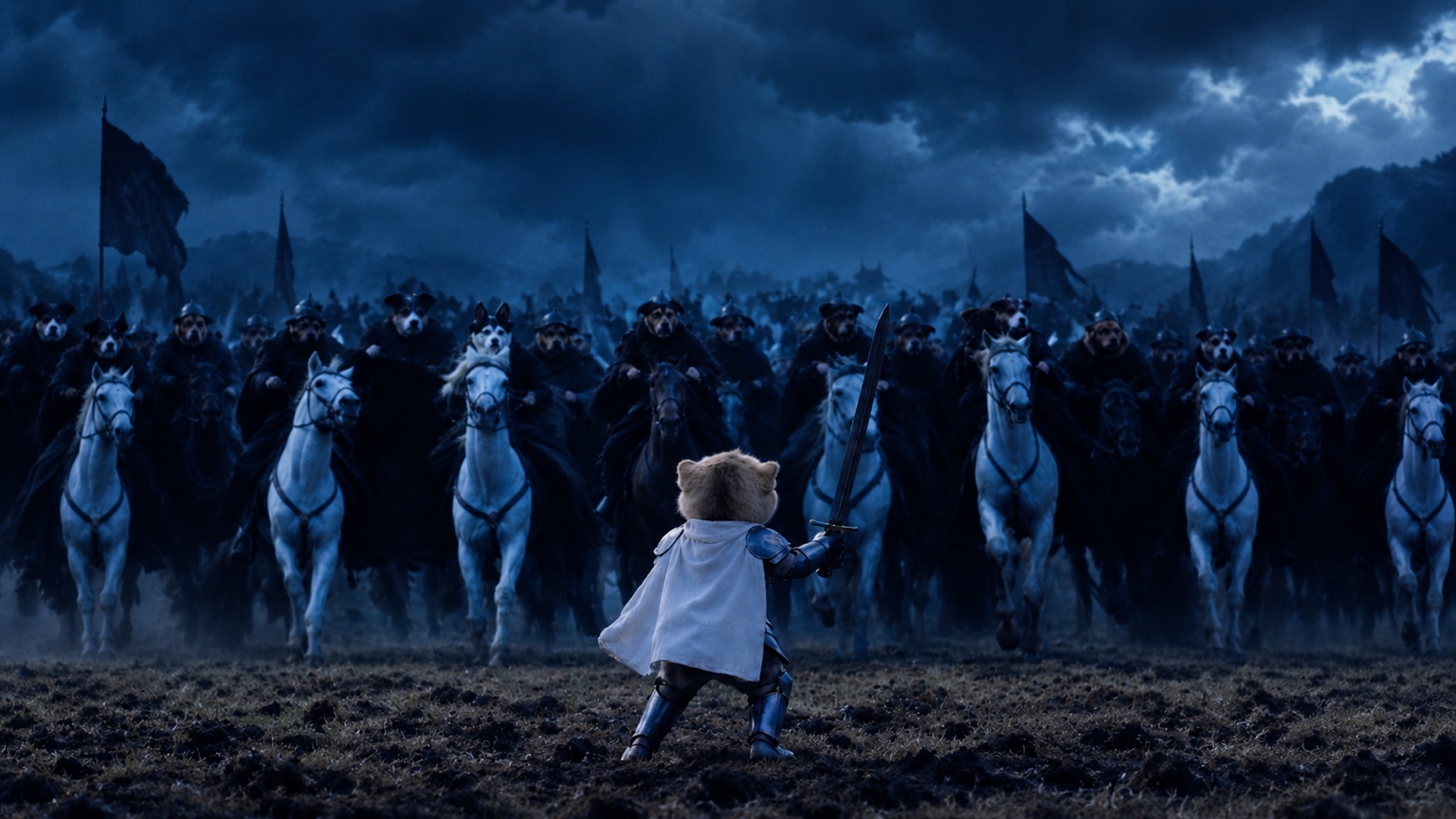 Cat Lord on a dark battlefield
